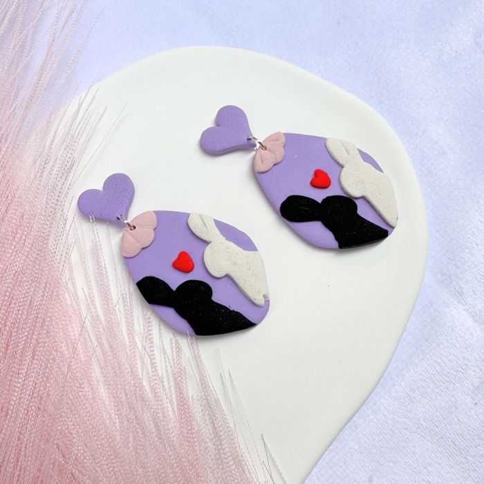Cercei Love Story mov cu model ying yang [4]