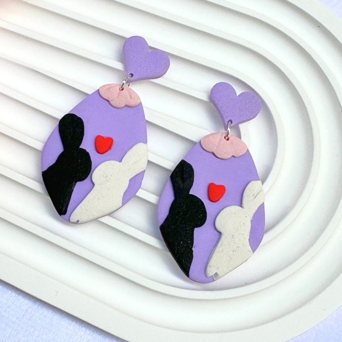 Cercei Love Story mov cu model ying yang [2]