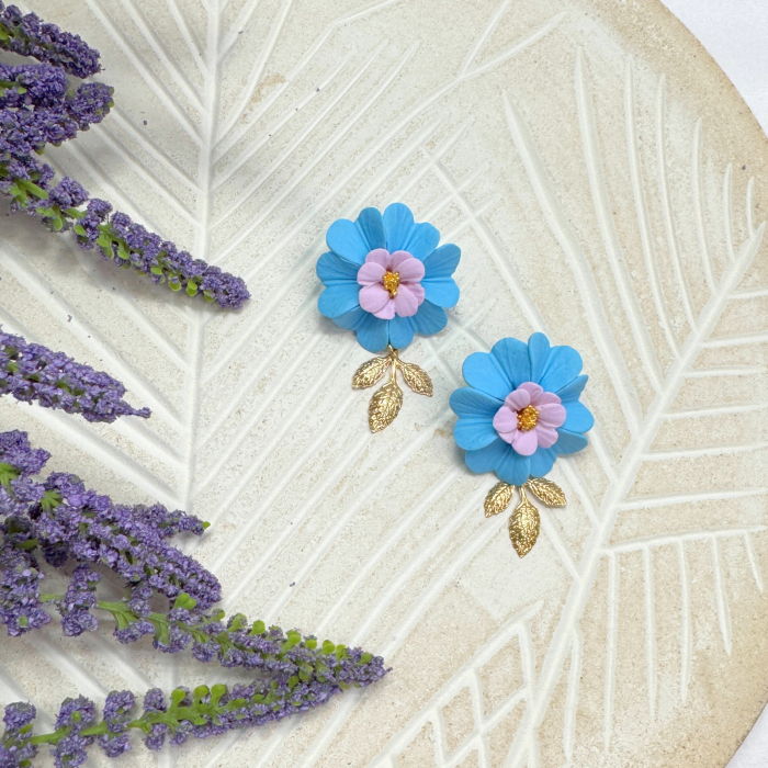 Cercei Naiad albi și albastri cu design floral voluminos [4]
