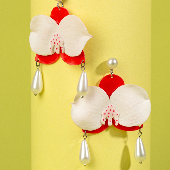 Cercei Orhidee Alb în Formă Delicată [2]