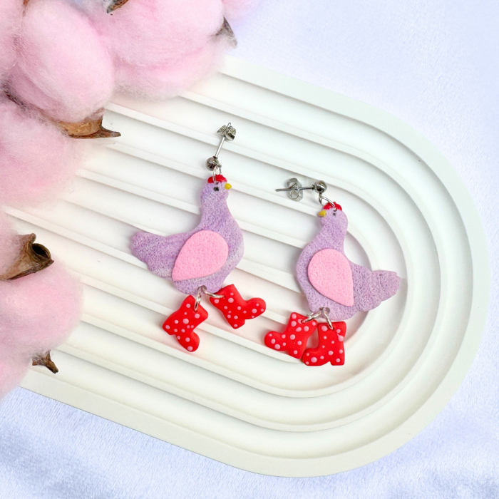 Cercei Pinky Chicken cu design găinușă roz [3]