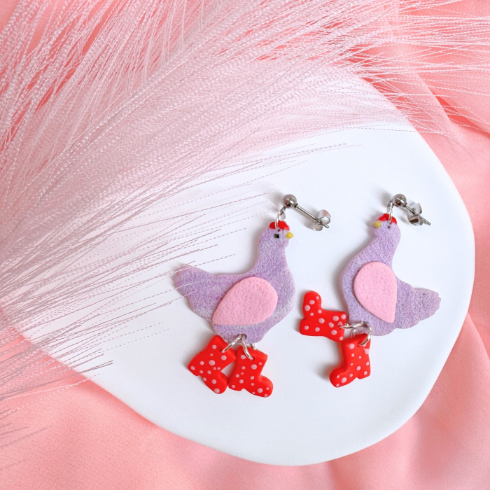 Cercei Pinky Chicken cu design găinușă roz [2]