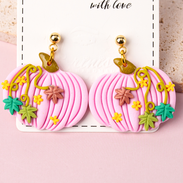 Cercei roz Pinky Pumpkin cu model auriu [2]