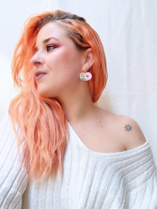 Cercei roz Pinky Pumpkin cu model auriu [5]