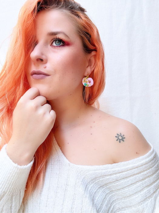 Cercei roz Pinky Pumpkin cu model auriu [6]