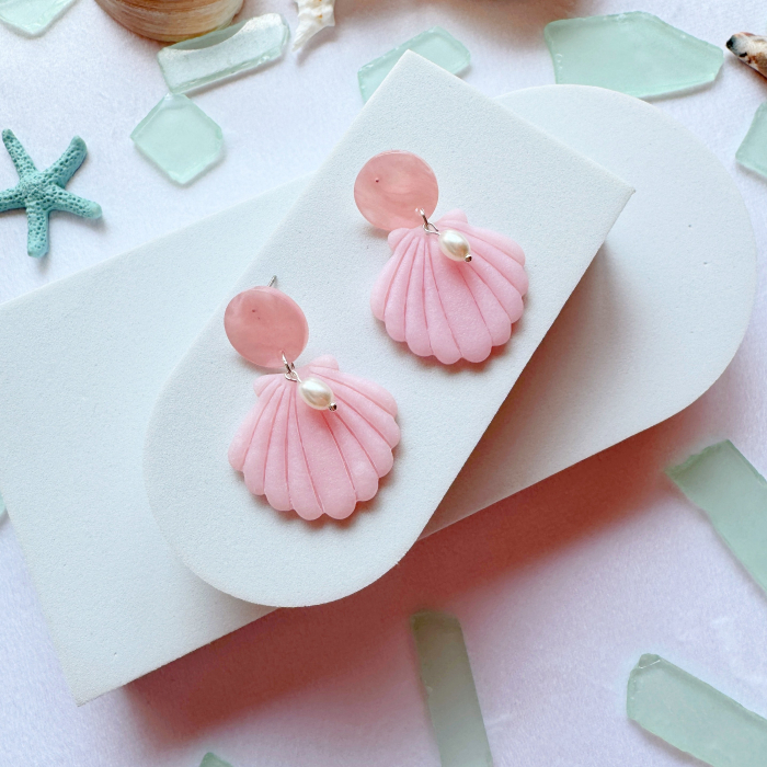 Cercei Pinky Shells roz cu perle [2]