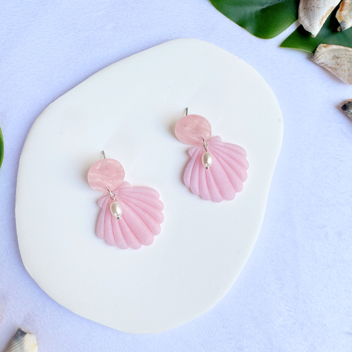 Cercei Pinky Shells roz cu perle [3]