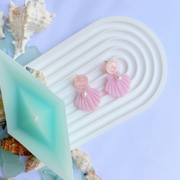 Cercei Pinky Shells roz cu perle [3]