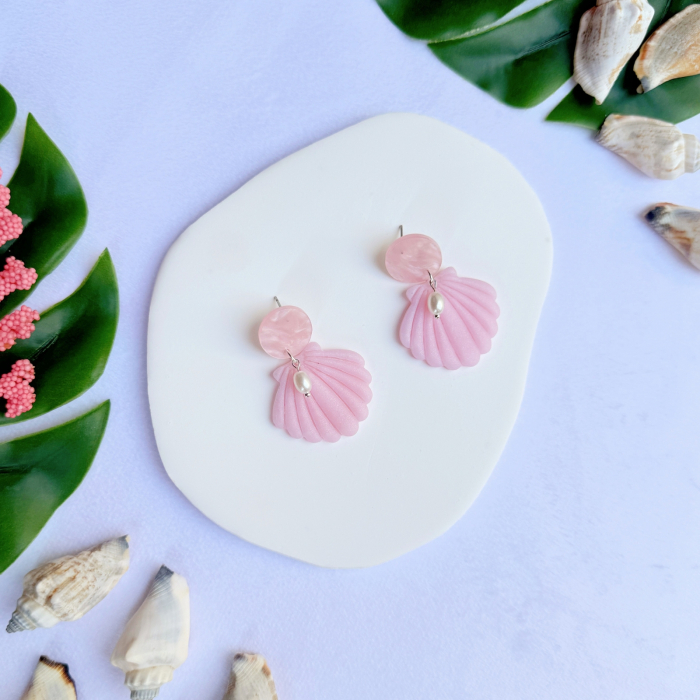 Cercei Pinky Shells roz cu perle [2]