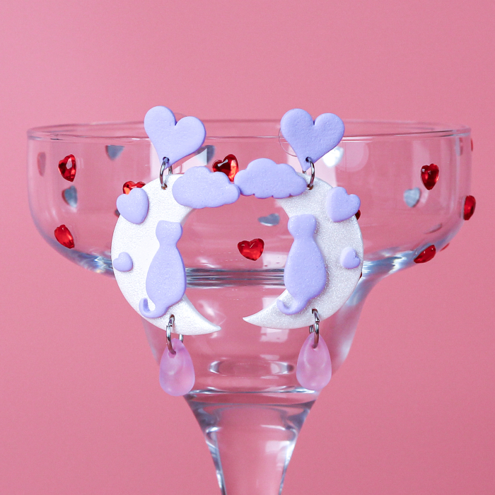 Cercei mov Pisica de pe Luna cu design romantic [2]