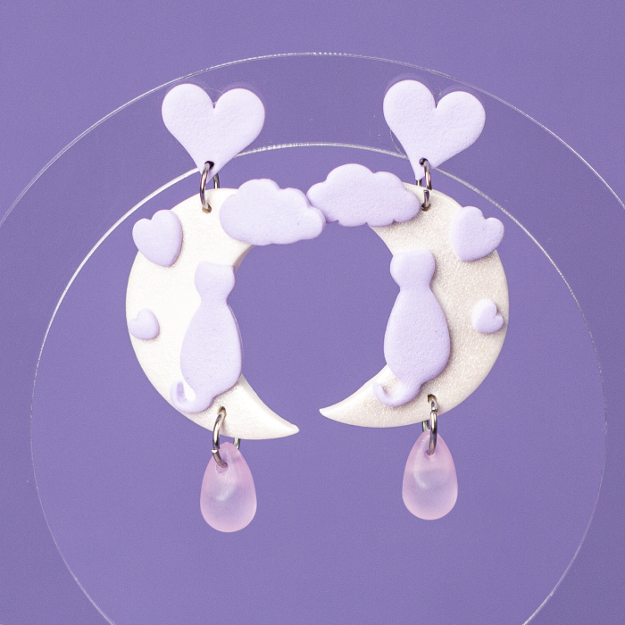 Cercei mov Pisica de pe Luna cu design romantic [3]