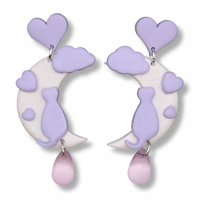 Cercei mov Pisica de pe Luna cu design romantic [4]