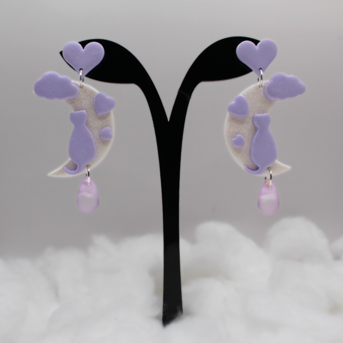 Cercei mov Pisica de pe Luna cu design romantic [3]