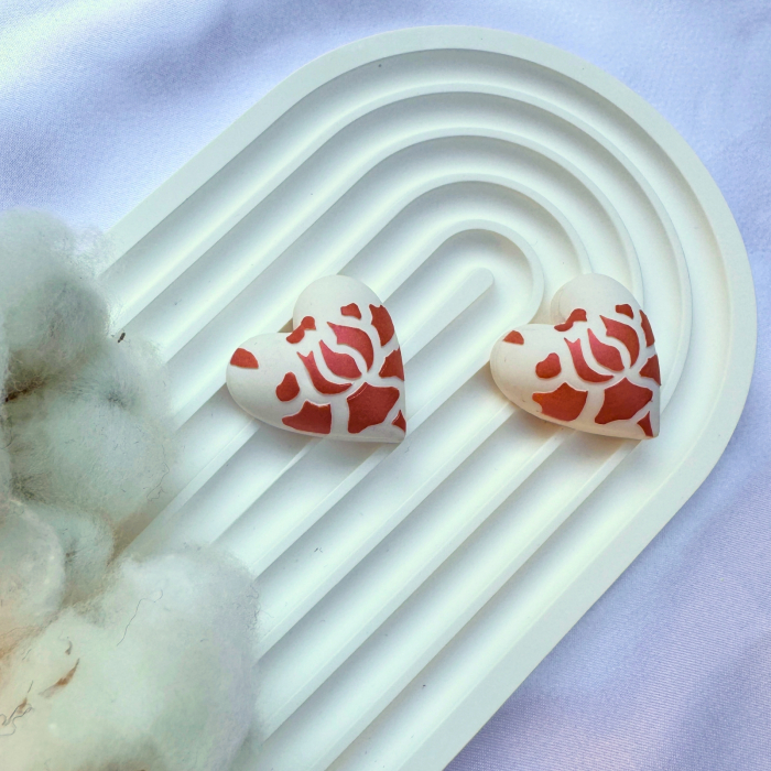 Cercei albi Puffy Heart cu design adorabil [3]