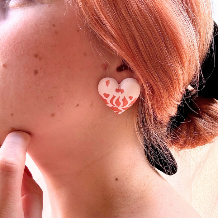 Cercei albi Puffy Heart cu design adorabil [4]