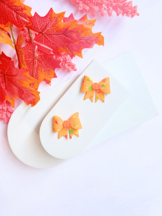 Cercei Pumpkin Bow cu funda portocalie [3]