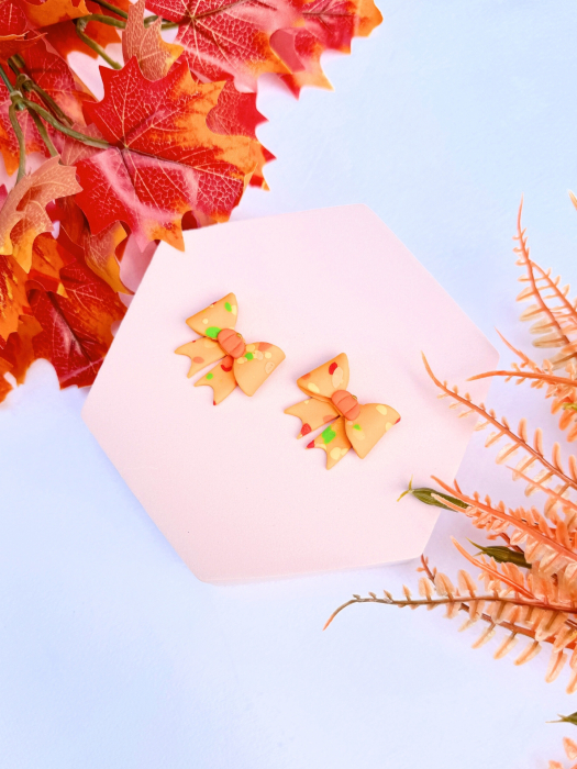 Cercei Pumpkin Bow cu funda portocalie [4]