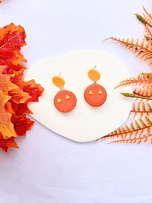 Cercei Pumpkin Macaron portocalii Halloween [2]