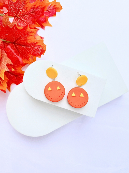 Cercei Pumpkin Macaron portocalii Halloween [3]