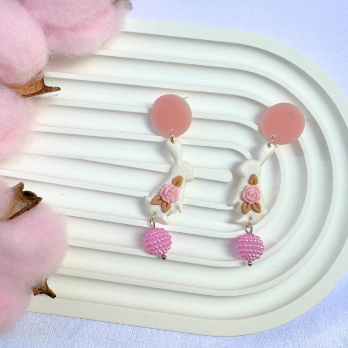 Cercei Rabbit Rose albi decorativi [3]