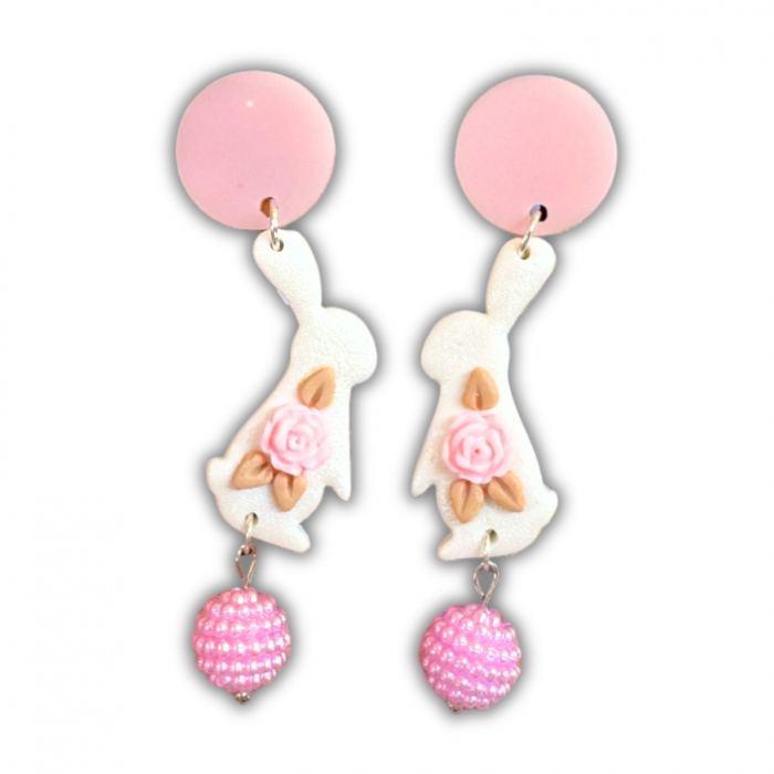 Cercei Rabbit Rose albi decorativi [4]