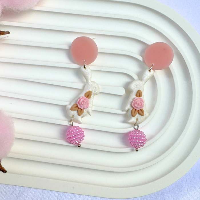 Cercei Rabbit Rose albi decorativi [2]