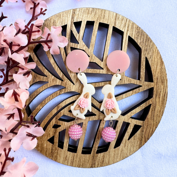 Cercei Rabbit Rose albi decorativi [2]