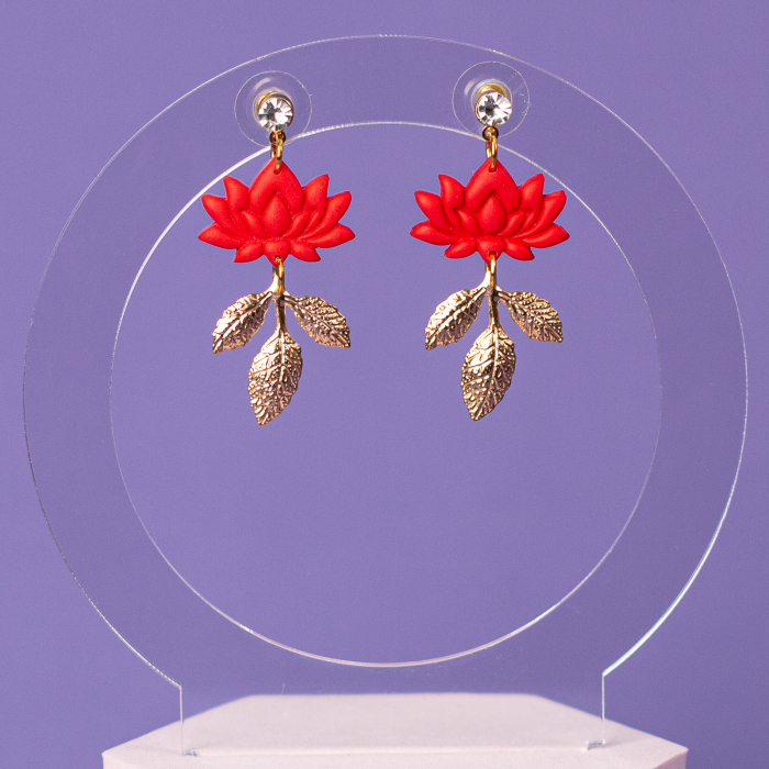 Cercei Red Lotus roșii model floare [3]