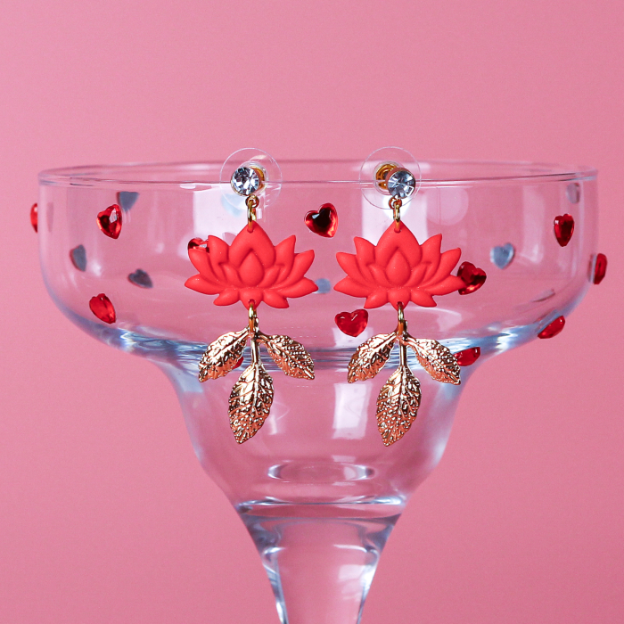 Cercei Red Lotus roșii model floare [2]