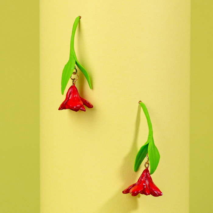 Cercei Redulia roșii model floral [2]