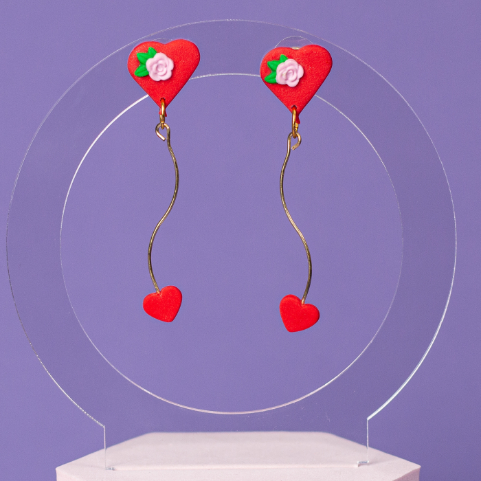 Cercei Romantic Flight roșii cu inimioare [2]