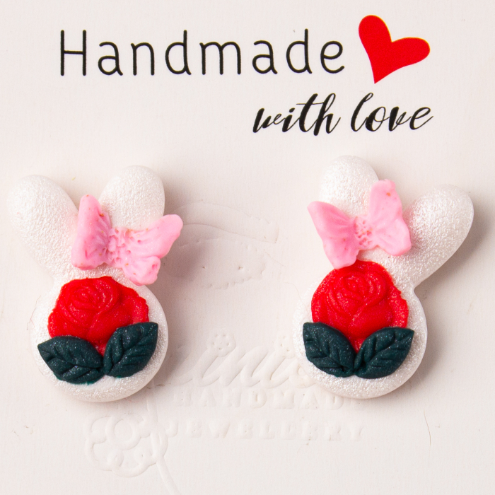 Cercei albi Rose Bunny cu design pascal [2]