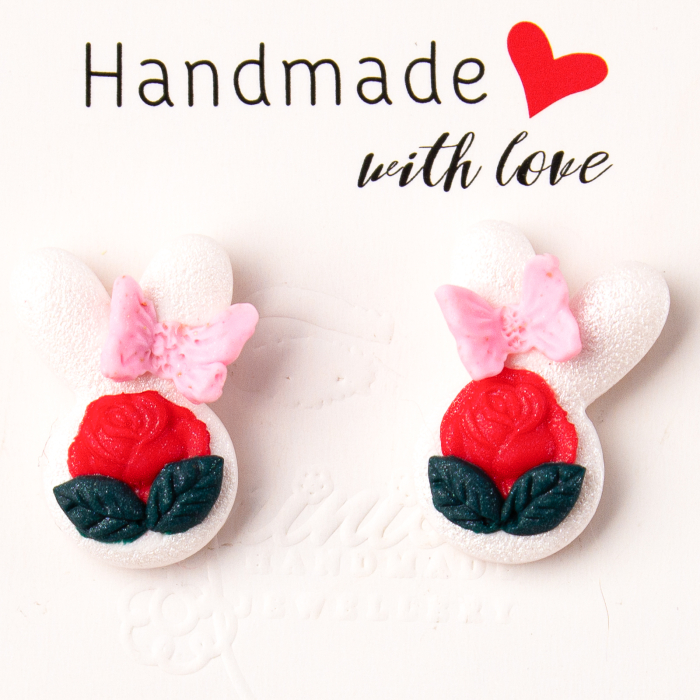 Cercei albi Rose Bunny cu design pascal [2]