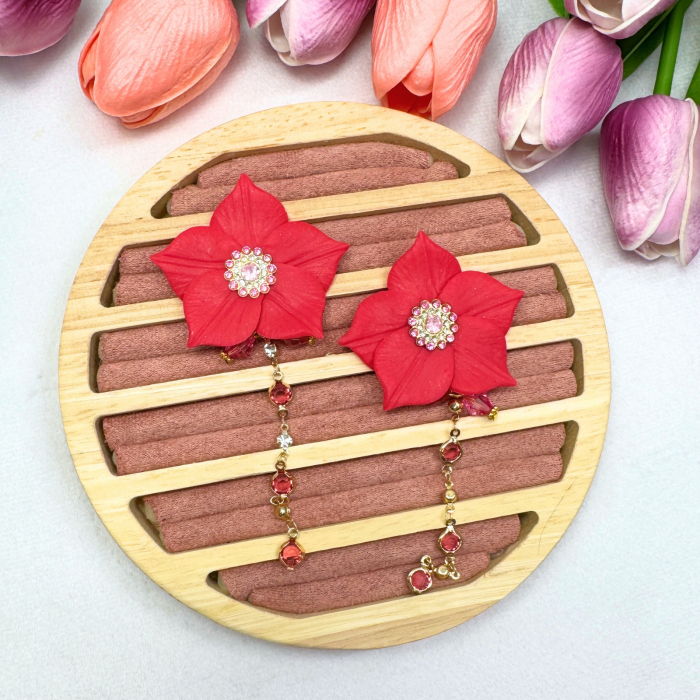 Cercei Ruby Petal roz cu detalii aurii [2]