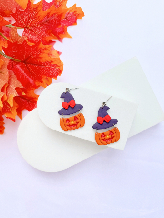 Cercei Scary Pumpkin cu design de Halloween [3]
