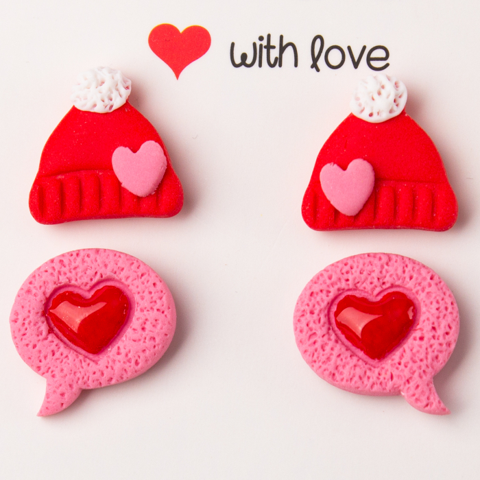 Cercei Set Love Hat cu inimi colorate [2]