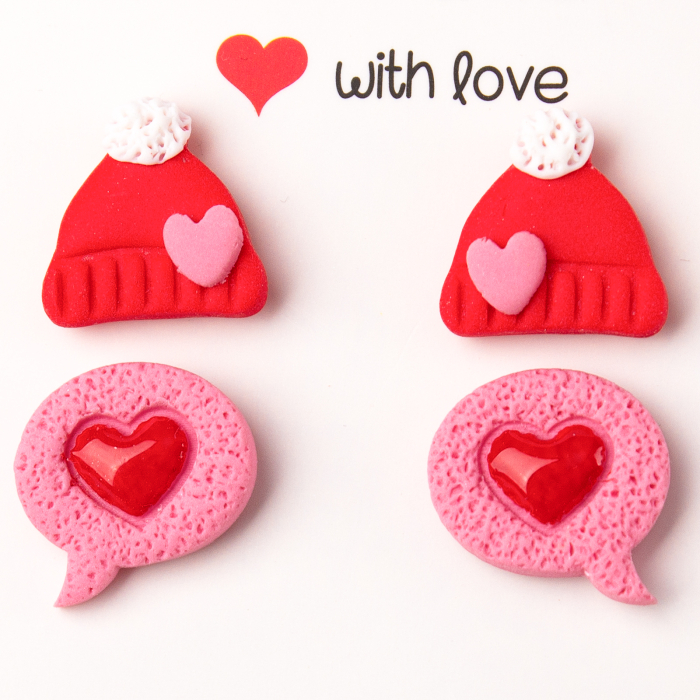 Cercei Set Love Hat cu inimi colorate [2]