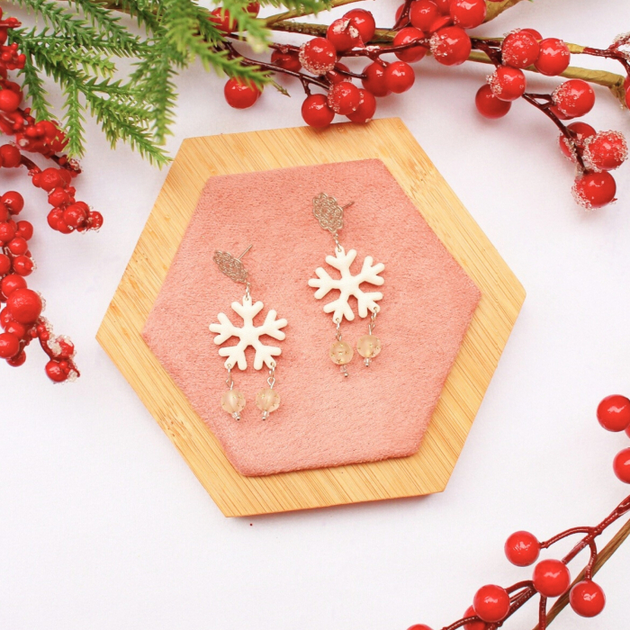 Cercei SnowFlake cu mărgele delicate albe [2]