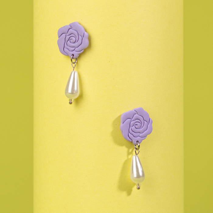 Cercei trandafir mov cu perlă [2]