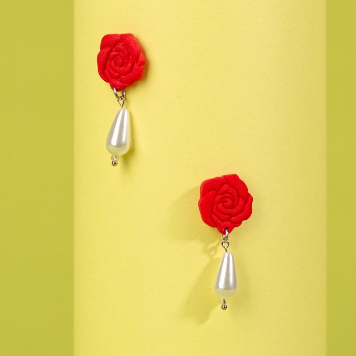 Cercei Trandafir Pearl Rosii eleganti [2]