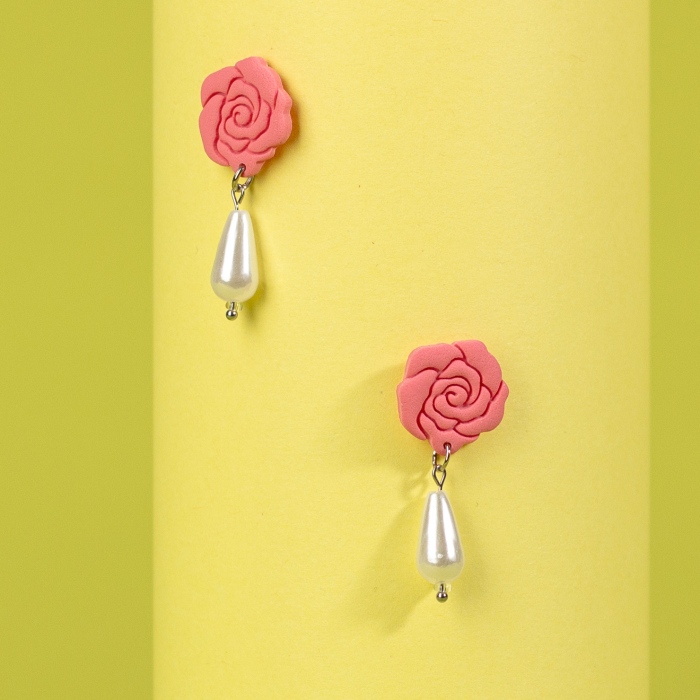 Cercei Trandafir Roz cu Perlă [2]