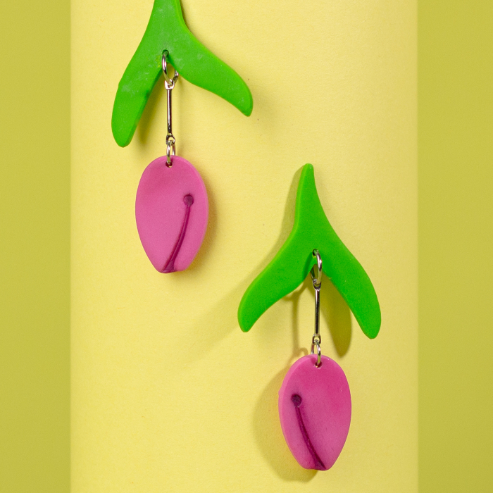 Cercei Tulip Blush roz cu design floral [2]