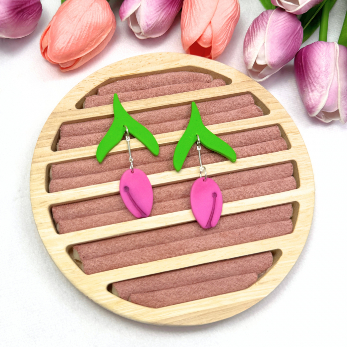 Cercei Tulip Blush roz cu design floral [2]