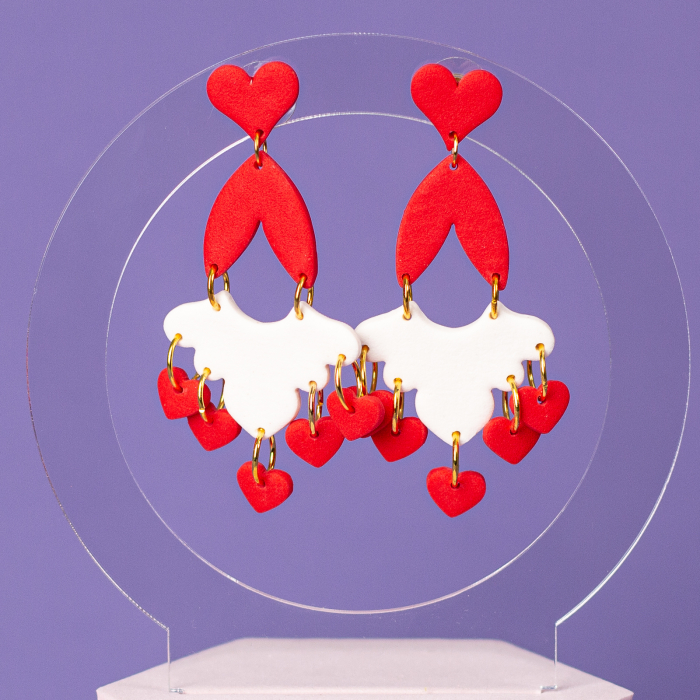Cercei Valentine în formă de inimă albă [3]