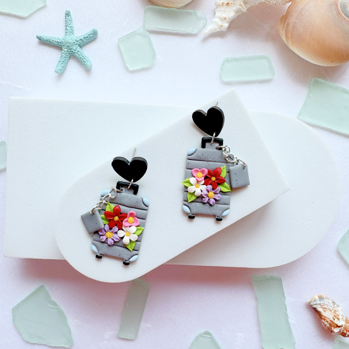 Cercei cu design de troler floral gri [2]
