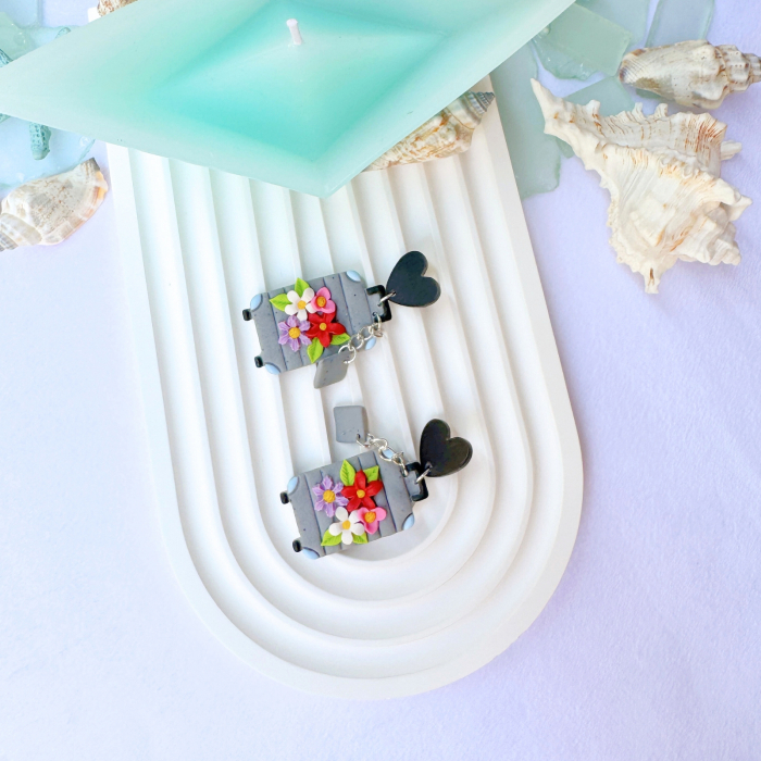 Cercei cu design de troler floral gri [3]