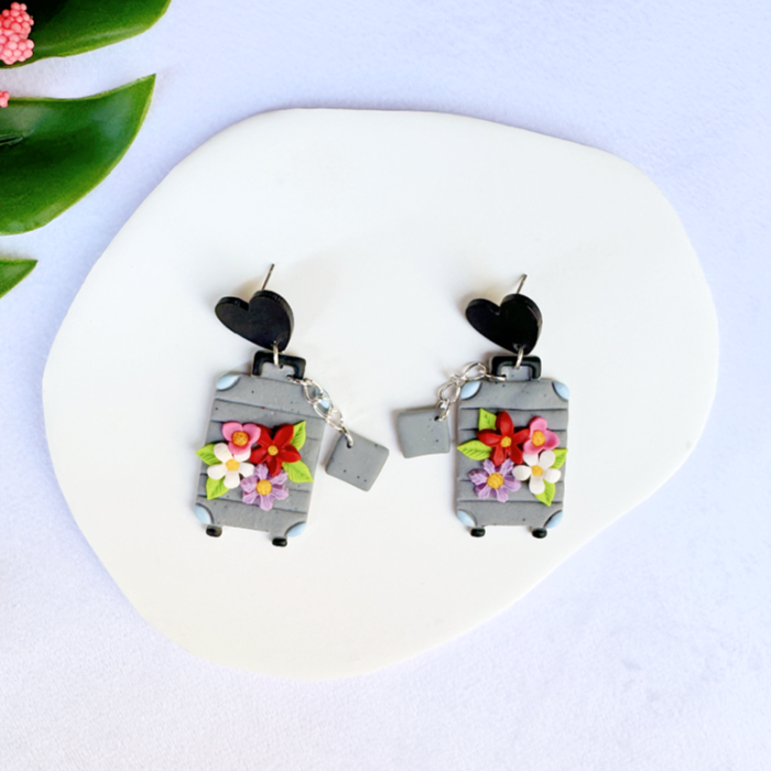 Cercei cu design de troler floral gri [3]