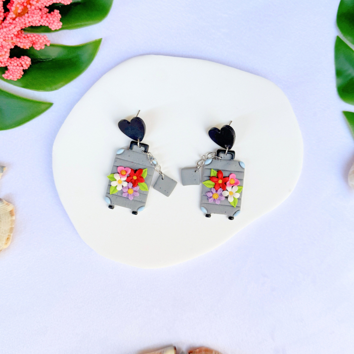 Cercei cu design de troler floral gri [2]