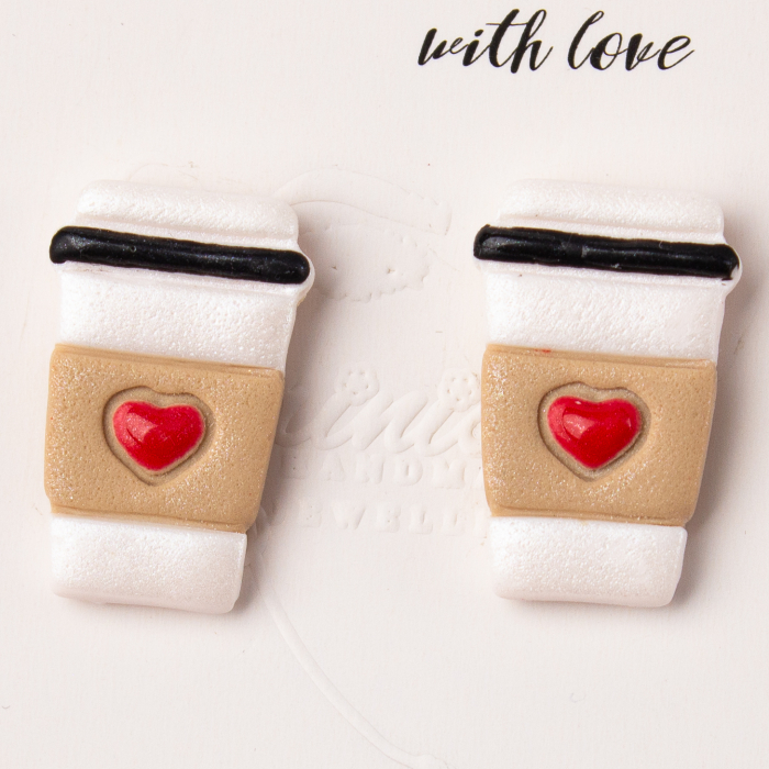 Cercei White Cup cu design cafea albă [2]