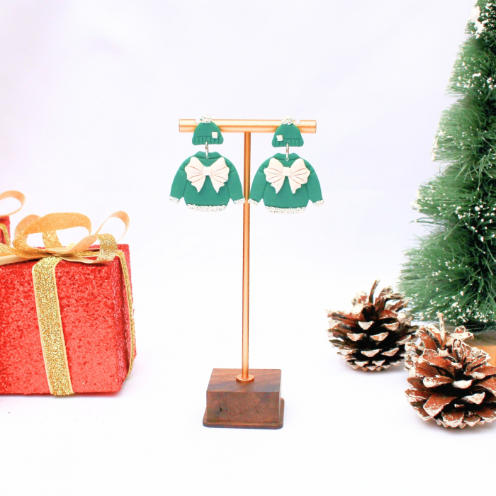 Cercei Winter Outfit verzi cu design de Crăciun [4]